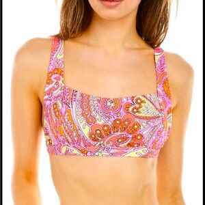 Jessica Simpson Retro Pink Orange Paisley Tie Bikini Top Size XL